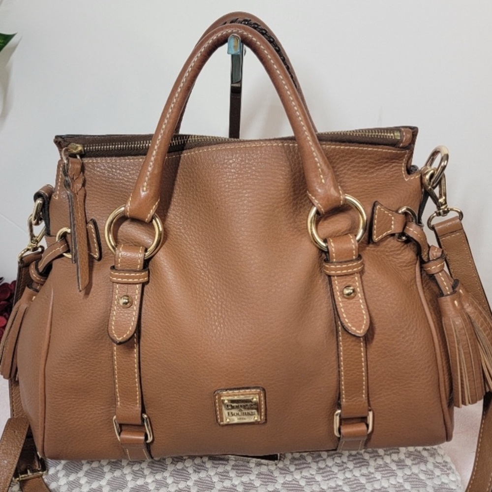 Dooney & Bourke Florentine Pebble Leather Satchel in Caramel Natural color